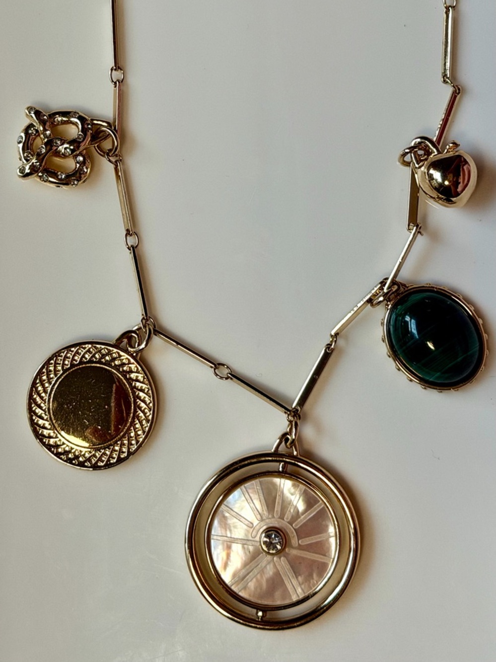 Boutique Gold Charm Necklace | Green Stone | Statement Layered Look - Picture 3 of 5